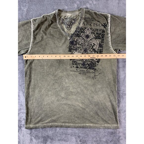 Raw State Premium Graphic TShirt XXL V-Neck Gothic Cross Fleur De Lis Y2K Grunge - Picture 6 of 7
